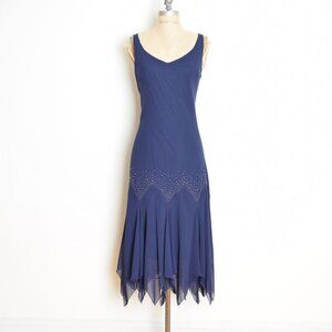 vintage Y2K dress navy fairy flutter flapper drop waist beaded prom party midi L